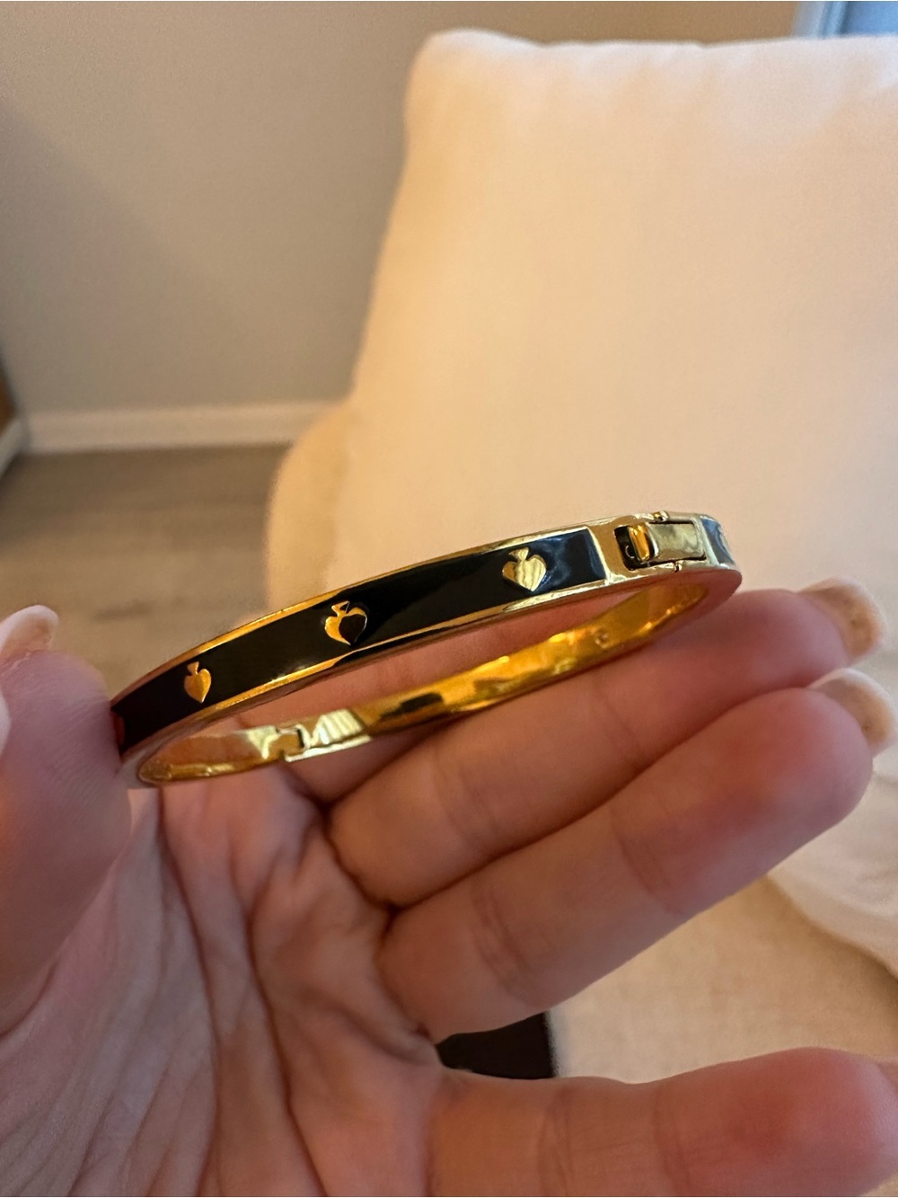 kate spade Gold and Black Heart Enamel Bangle Bracelet